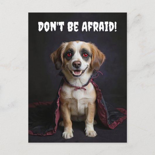 ハロウィーンかわいい吸血鬼の子犬おもしろい シーズンポストカード (正面)