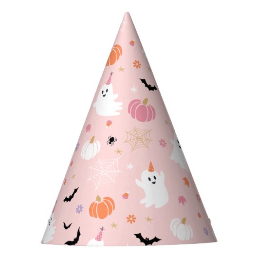 ハロウィーンかわいい埃っぽいピンク幽霊 パーティーハット (正面)