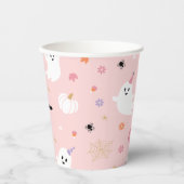 ハロウィーンかわいい埃っぽいピンク幽霊 紙コップ (正面)