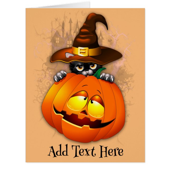 ハロウィーンかわいい子猫ウィッチとカボチャの友人 (正面)
