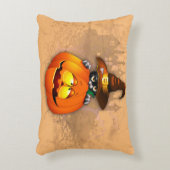 ハロウィーンかわいい子猫ウィッチとカボチャの友人 アクセントクッション (正面(垂直))