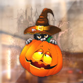 ハロウィーンかわいい子猫ウィッチとカボチャの友人 ウィンドウサイン (シート2)