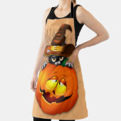 ハロウィーンかわいい子猫ウィッチとカボチャの友人 エプロン (インサイチュ)