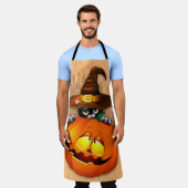 ハロウィーンかわいい子猫ウィッチとカボチャの友人 エプロン (着用した状態)