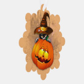 ハロウィーンかわいい子猫ウィッチとカボチャの友人 オーナメントカード (右)