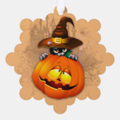 ハロウィーンかわいい子猫ウィッチとカボチャの友人 オーナメントカード (裏面)