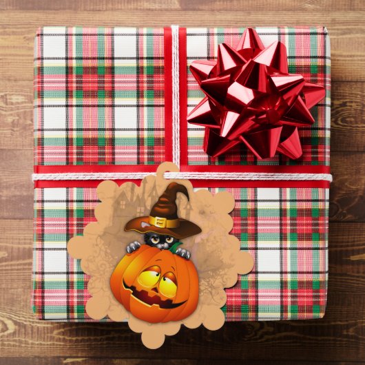 ハロウィーンかわいい子猫ウィッチとカボチャの友人 オーナメントカード (インサイチュ (ギフト))