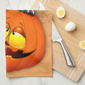 ハロウィーンかわいい子猫ウィッチとカボチャの友人 キッチンタオル (四つ折り)