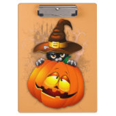 ハロウィーンかわいい子猫ウィッチとカボチャの友人 クリップボード (正面)