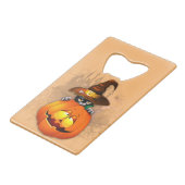 ハロウィーンかわいい子猫ウィッチとカボチャの友人 クレジットカード栓抜き (正面アングル)