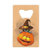 ハロウィーンかわいい子猫ウィッチとカボチャの友人 クレジットカード栓抜き (裏面)