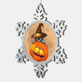 ハロウィーンかわいい子猫ウィッチとカボチャの友人 スノーフレークピューターオーナメント (右)