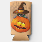 ハロウィーンかわいい子猫ウィッチとカボチャの友人 スリム缶クーラー (裏面)