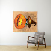 ハロウィーンかわいい子猫ウィッチとカボチャの友人 タペストリー (インサイチュ(横))