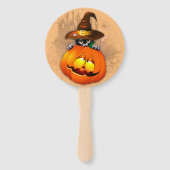 ハロウィーンかわいい子猫ウィッチとカボチャの友人 ハンドファン (裏面)