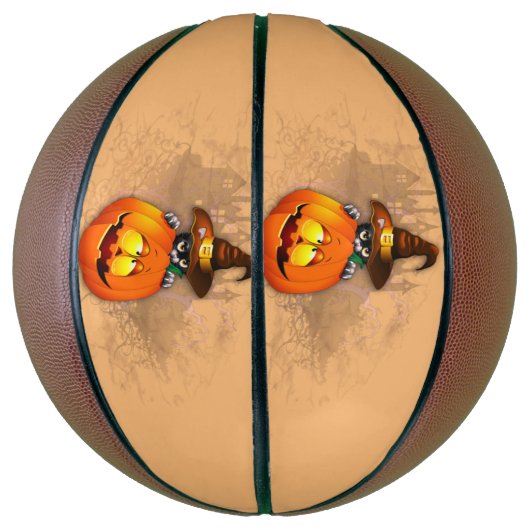 ハロウィーンかわいい子猫ウィッチとカボチャの友人 バスケットボール (縦)