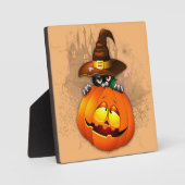 ハロウィーンかわいい子猫ウィッチとカボチャの友人 フォトプラーク (正面)