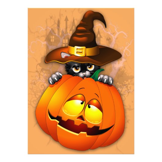 ハロウィーンかわいい子猫ウィッチとカボチャの友人 フォトプリント            (正面)