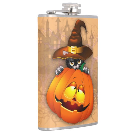 ハロウィーンかわいい子猫ウィッチとカボチャの友人 フラスク (右)
