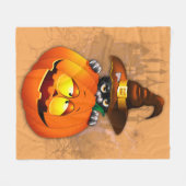 ハロウィーンかわいい子猫ウィッチとカボチャの友人 フリースブランケット (正面(横))