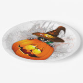 ハロウィーンかわいい子猫ウィッチとカボチャの友人 ペーパープレート (アングル)