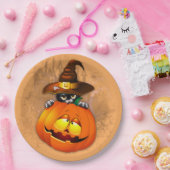 ハロウィーンかわいい子猫ウィッチとカボチャの友人 ペーパープレート (パーティー)