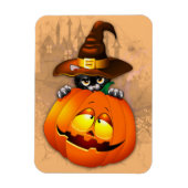 ハロウィーンかわいい子猫ウィッチとカボチャの友人 マグネット (縦)