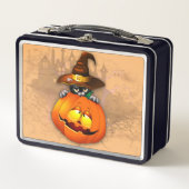 ハロウィーンかわいい子猫ウィッチとカボチャの友人 メタルランチボックス (正面)