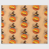 ハロウィーンかわいい子猫ウィッチとカボチャの友人 ラッピングペーパー (フラット)