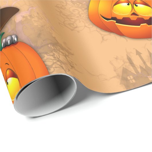 ハロウィーンかわいい子猫ウィッチとカボチャの友人 ラッピングペーパー (ロールコーナー)