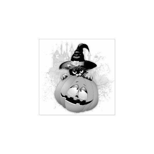 ハロウィーンかわいい子猫ウィッチとカボチャの友人 ラバースタンプ (インプリント)