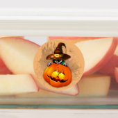 ハロウィーンかわいい子猫ウィッチとカボチャの友人 ラベル (貼付)