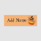 ハロウィーンかわいい子猫ウィッチとカボチャの友人 名札 (正面)