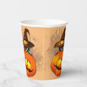 ハロウィーンかわいい子猫ウィッチとカボチャの友人 紙コップ (右)