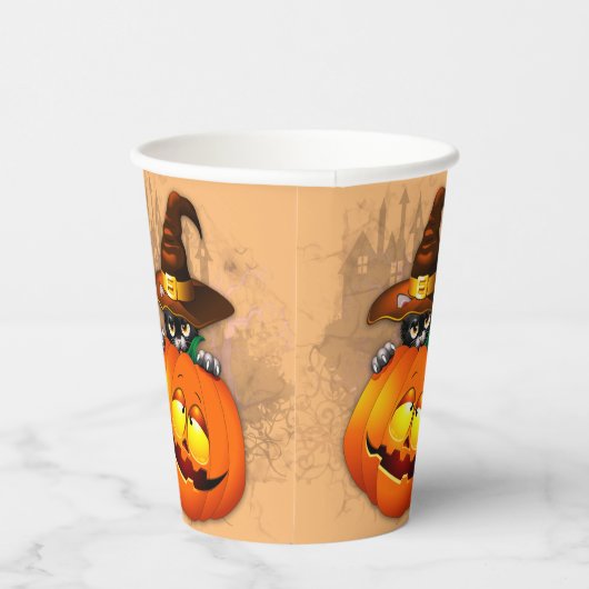ハロウィーンかわいい子猫ウィッチとカボチャの友人 紙コップ (右)