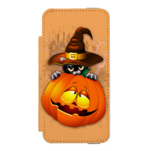 ハロウィーンかわいい子猫ウィッチとカボチャの友人 iPhone SE/5/5sウォレットケース