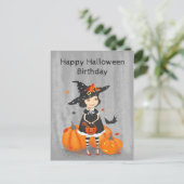 ハロウィーンかわいい小さな魔女 ポストカード (スタンド正面)