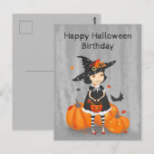 ハロウィーンかわいい小さな魔女 ポストカード (正面/裏面)