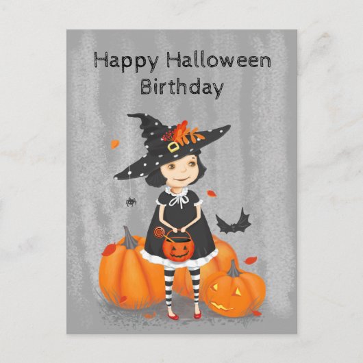 ハロウィーンかわいい小さな魔女 ポストカード (正面)