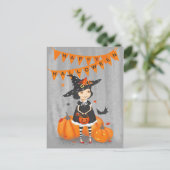 ハロウィーンかわいい小さな魔女 ポストカード (スタンド正面)