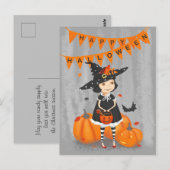 ハロウィーンかわいい小さな魔女 ポストカード (正面/裏面)