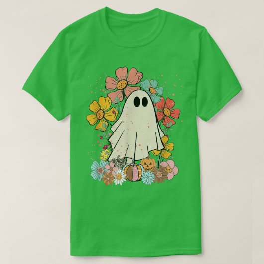 ハロウィーンかわいい幽霊と美しい庭園374 Tシャツ (デザイン正面)