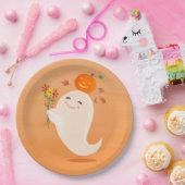 ハロウィーンかわいい幽霊と花 ペーパープレート (パーティー)
