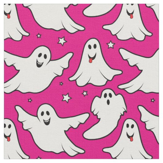 ハロウィーンかわいい幽霊の模様（ピンク） ファブリック (クローズアップ)