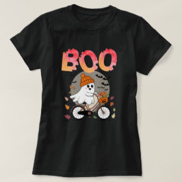 ハロウィーンかわいい幽霊オンザバイク Tシャツ