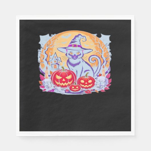 ハロウィーンかわいい幽霊カボチャクラシック猫Tシャツ スタンダードランチョンナプキン (正面)