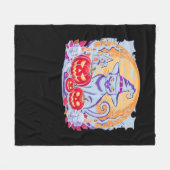 ハロウィーンかわいい幽霊カボチャクラシック猫Tシャツ フリースブランケット (正面(横))