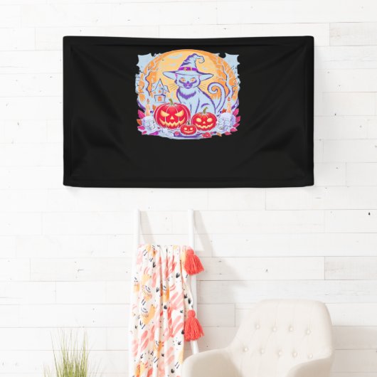 ハロウィーンかわいい幽霊カボチャクラシック猫Tシャツ 横断幕 (インサイチュ)