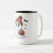 ハロウィーンかわいい幽霊シャツ秋パンプキンコーヒーロフ ツートーンマグカップ (正面右)