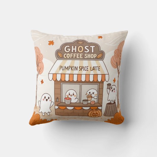 ハロウィーンかわいい幽霊バリスタイラストレーション クッション (裏面)
